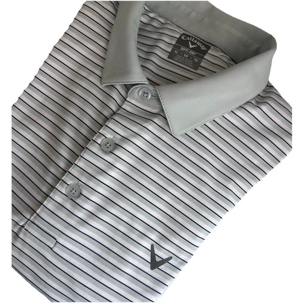 Callaway Opti-Dri Black/Gray Stripe White Golf Shirt XL Short Sleeve Activewear - Picture 14 of 14